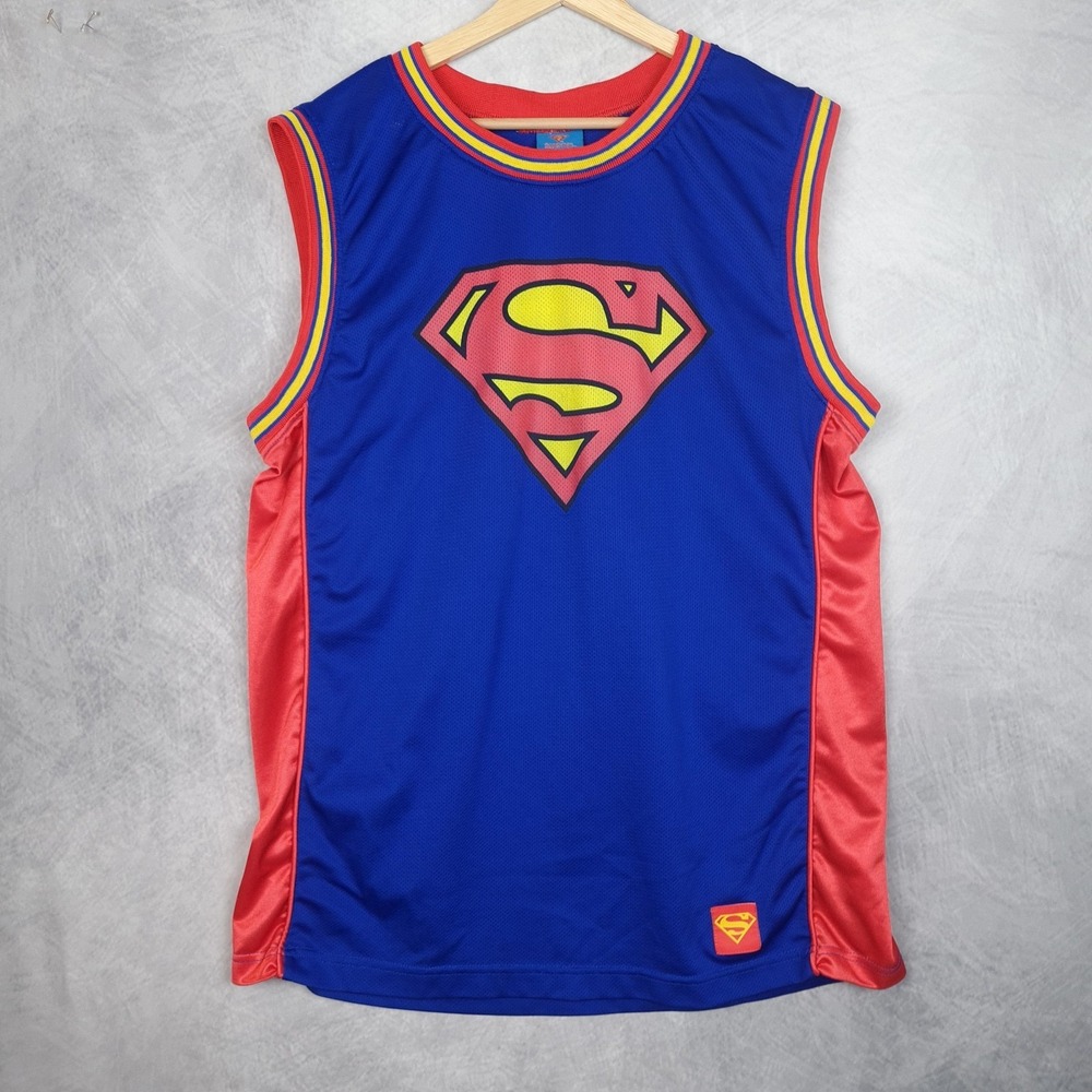 Superman Jersey Tank Mens XL Blue Mesh #1 Basketball Graphic Shirt DC Comics